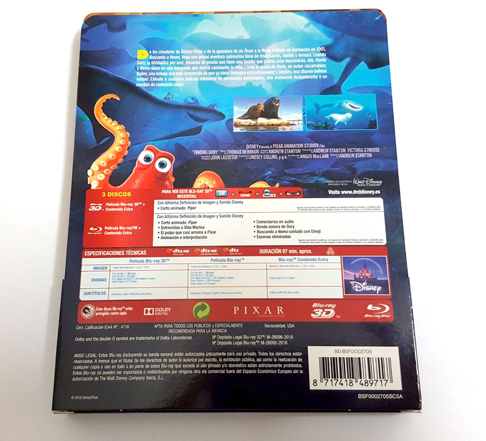 Fotografías del Steelbook de Buscando a Dory en Blu-ray 3D y 2D 7