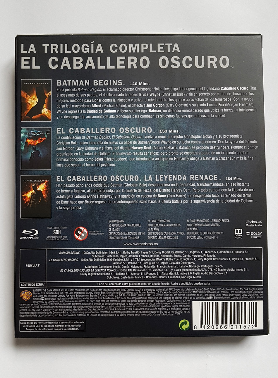 Fotografías del Digipak de la Trilogía El Caballero Oscuro en Blu-ray 4