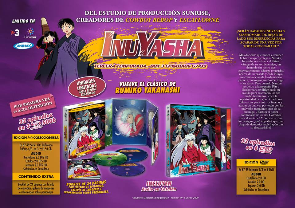 BLURAY INUYASHA (TEMPORADA 3 COMPLETA EPISODIOS 67 - 99)