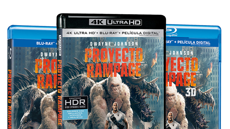 Carátula y extras de Proyecto Rampage en Blu-ray, 3D y 4K