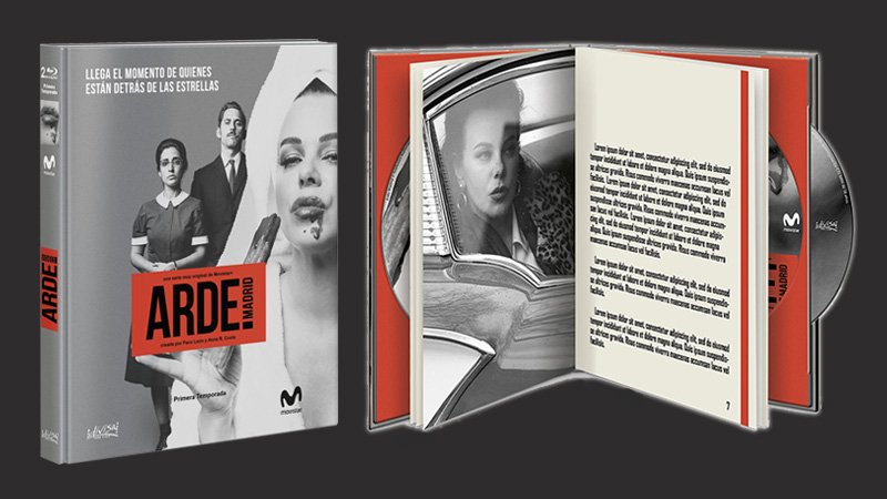 Diseño con forma de libro para la serie Arde Madrid en Blu-ray
