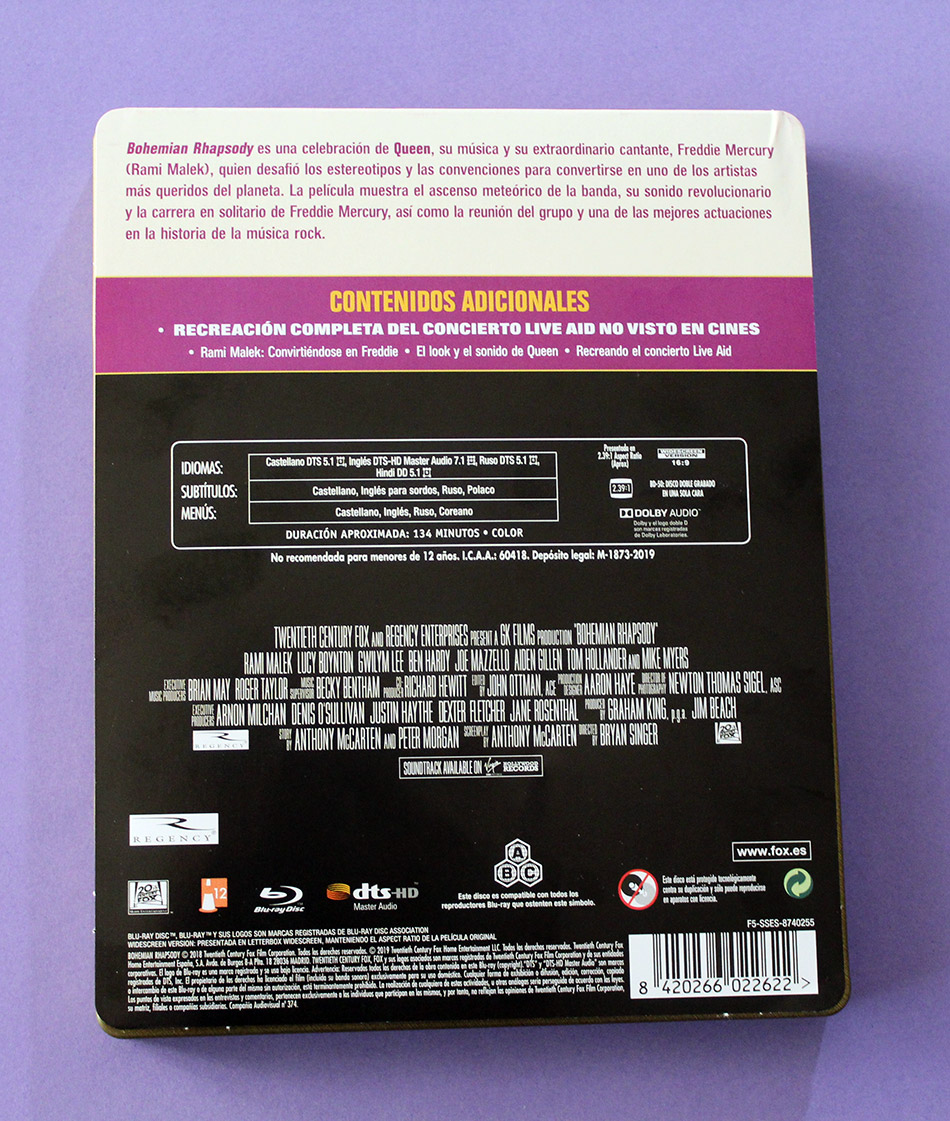 Fotografías del Steelbook de Bohemian Rhapsody en Blu-ray 3