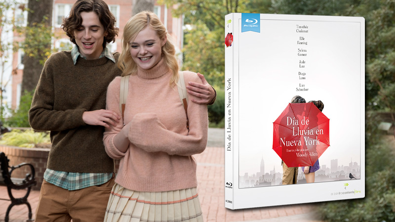 Funda y caja roja para Día de Lluvia en Nueva York en Blu-ray