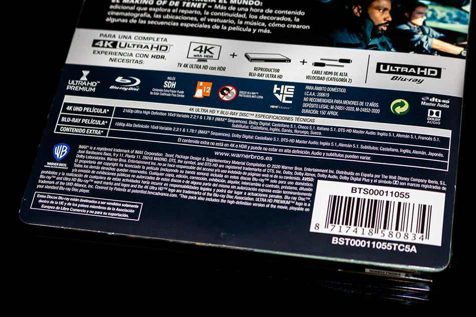 Fotografías del Steelbook de Tenet en UHD 4K y Blu-ray 8