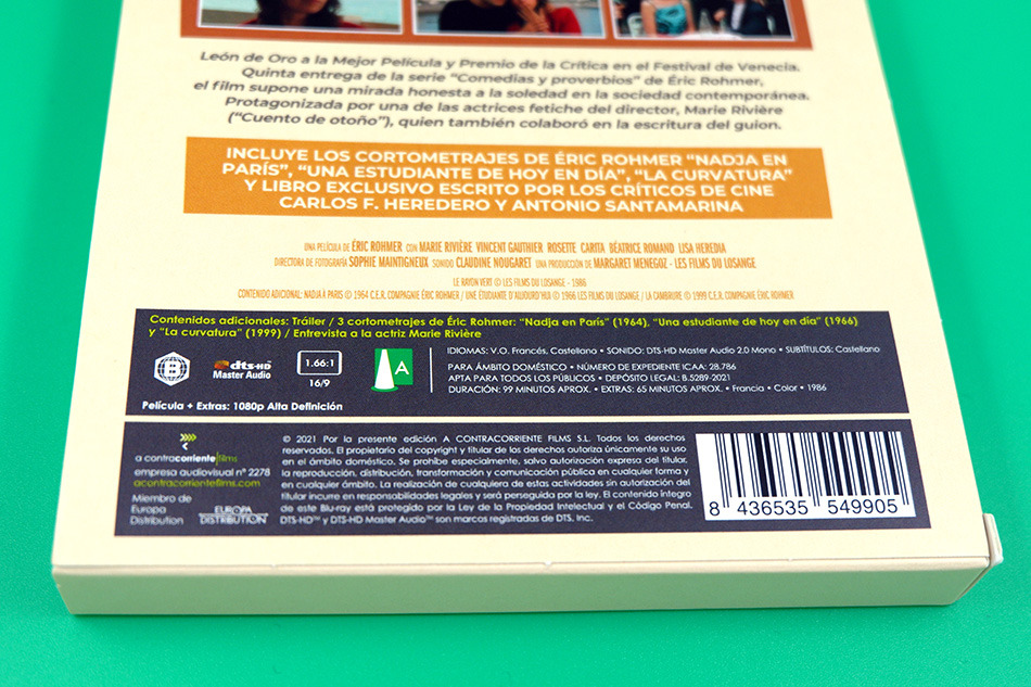 Fotografías del Blu-ray de El Rayo Verde con funda y libreto 3