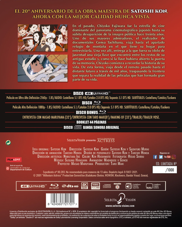 Todos los detalles del anime Millennium Actress por primera vez en UHD 4K y Blu-ray