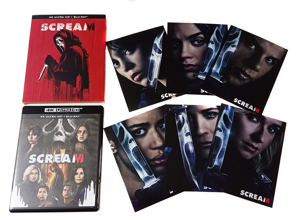 Fotografías de la edición con funda y postales de Scream VI en UHD 4K y Blu-ray 8