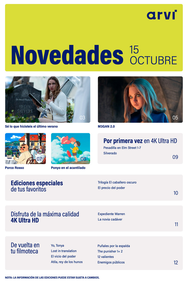 Adelanto de las novedades de Arvi en Blu-ray y UHD 4K de octubre de 2025
