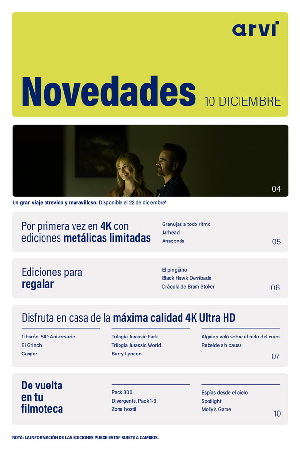 Avance de las novedades de Arvi en Blu-ray y UHD 4K de diciembre de 2025