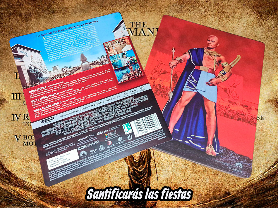 Fotografías del Steelbook de Los Diez Mandamientos en UHD 4K y Blu-ray 4