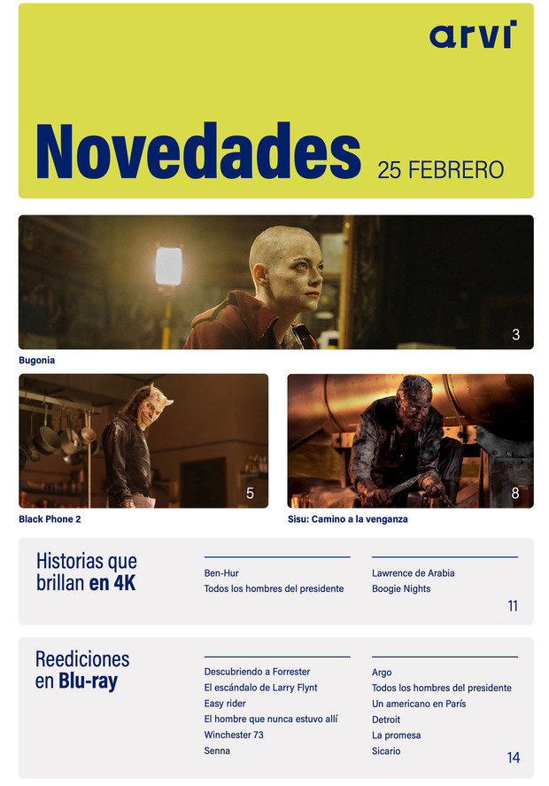 Avance de las novedades de Arvi en Blu-ray y UHD 4K de febrero de 2026