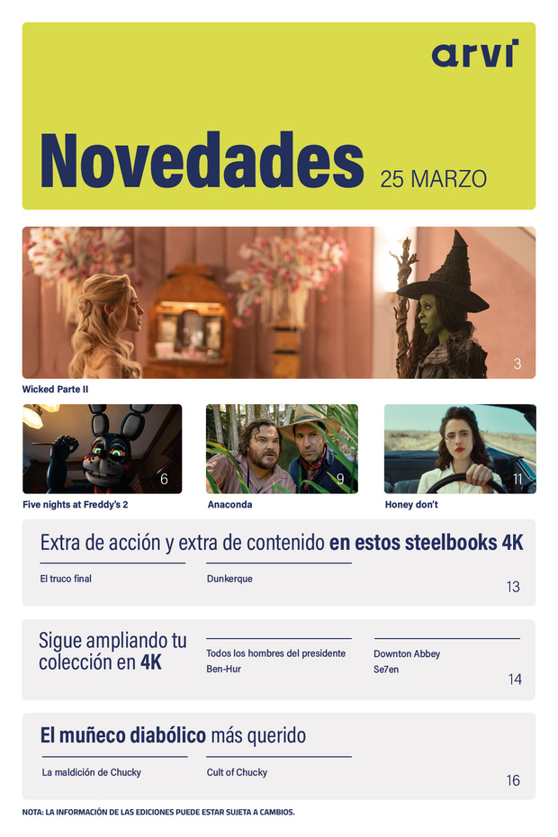 Avance de las novedades de Arvi en Blu-ray y UHD 4K de marzo de 2026
