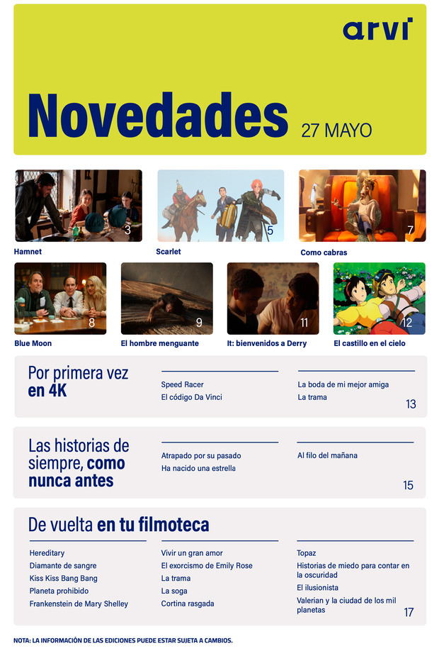 Avance de las novedades de Arvi en Blu-ray y UHD 4K de mayo de 2026