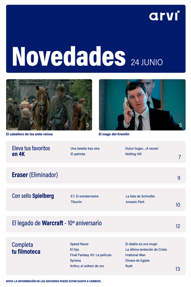 Avance de las novedades de Arvi en Blu-ray y UHD 4K de junio de 2026