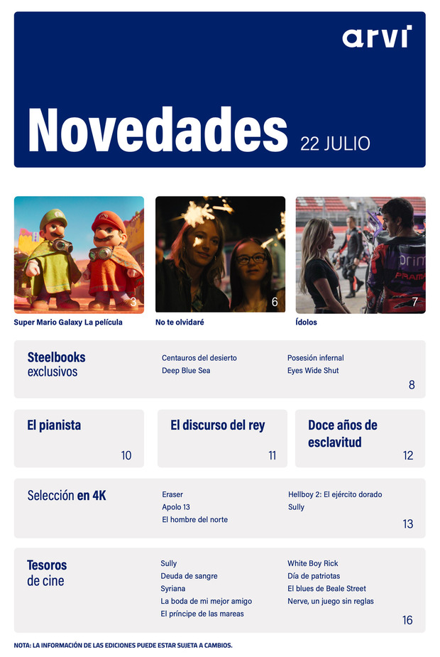 Avance de las novedades de Arvi en Blu-ray y UHD 4K de julio de 2026