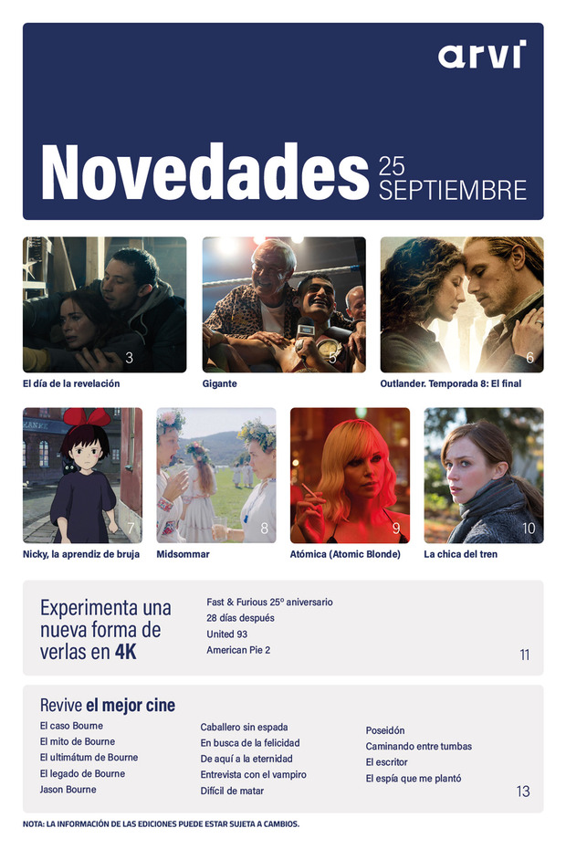 Avance de las novedades de Arvi en Blu-ray y UHD 4K de septiembre de 2026