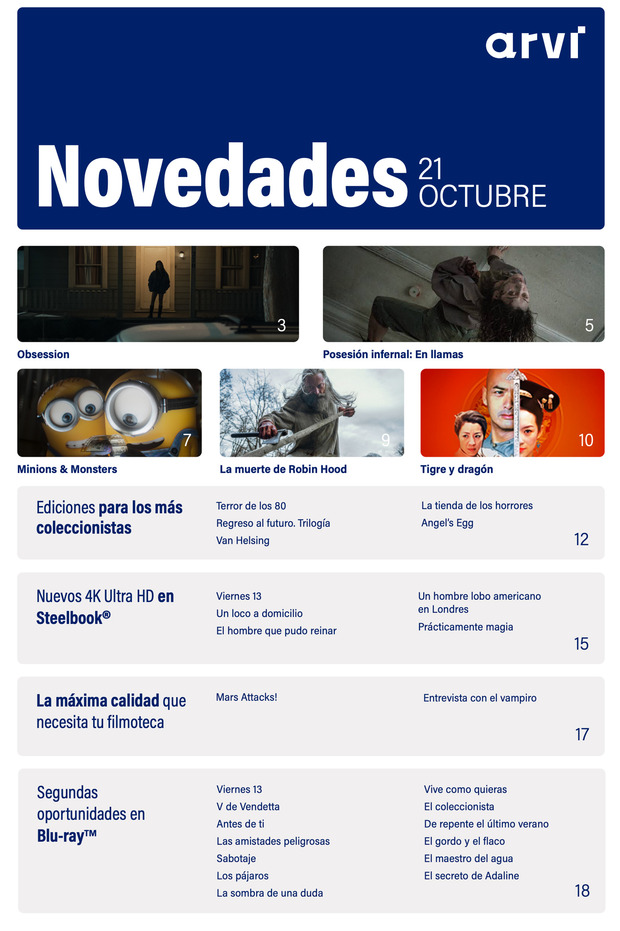 Avance de las novedades de Arvi en Blu-ray y UHD 4K de octubre de 2026
