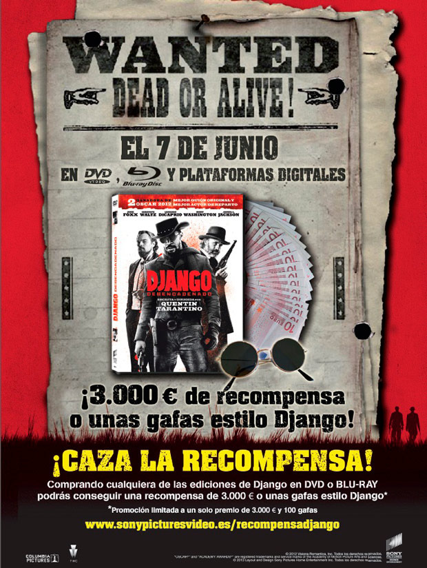 Sorteo de 3000 € y 100 gafas en los Blu-ray de Django Desencadenado