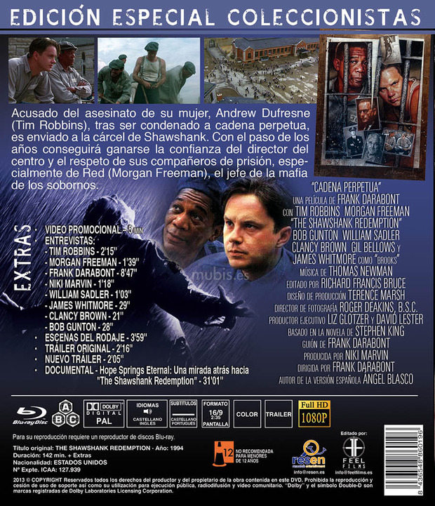 Contenidos completos de Cadena Perpetua Edición Especial en Blu-ray