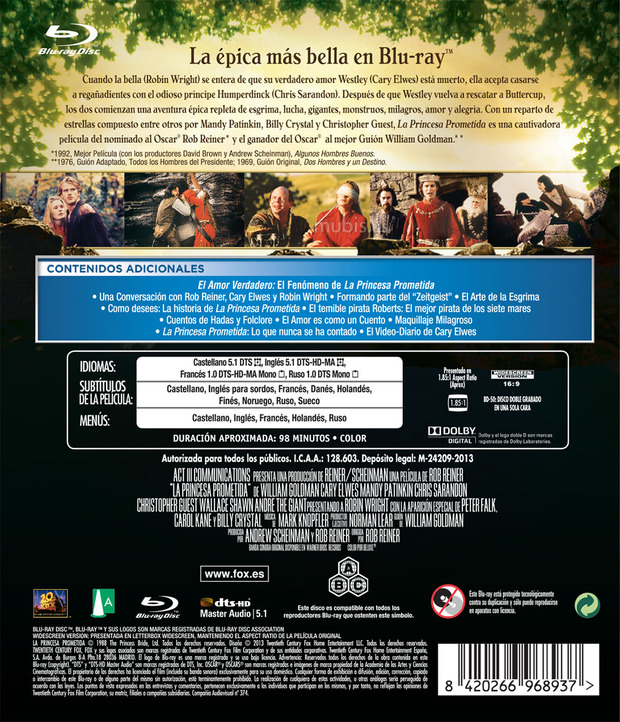 Características de Blu-ray de La Princesa Prometida