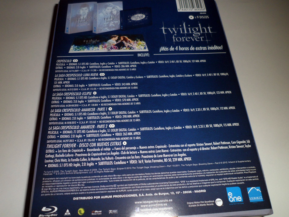 Fotografías del pack  Twilight Forever de la Saga Crepúsculo en Blu-ray