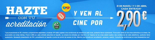Nueva Fiesta del Cine a partir del 31 de marzo con entradas a 2,90 €