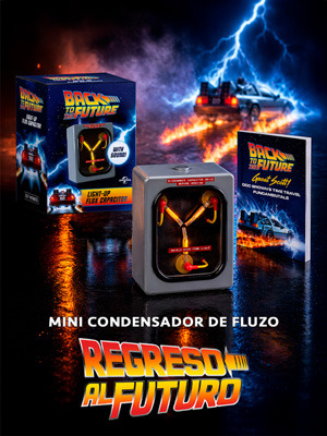 Mini figura del condensador de fluzo de Regreso al Futuro con sonido, luces y mini libro
