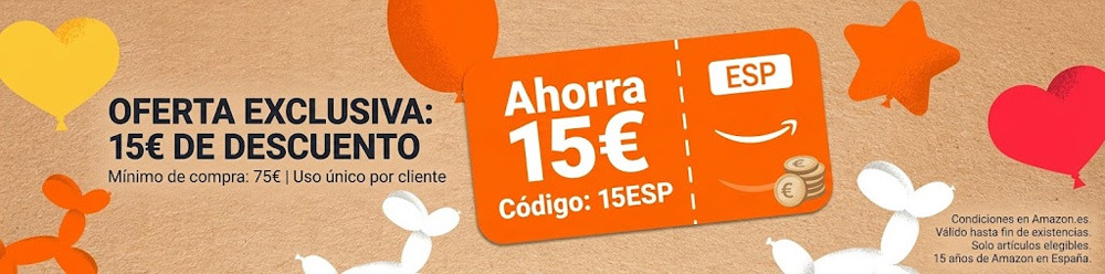 Con el cupón "15ESP" tienes 15€ de descuento en amazon al gastar 75€