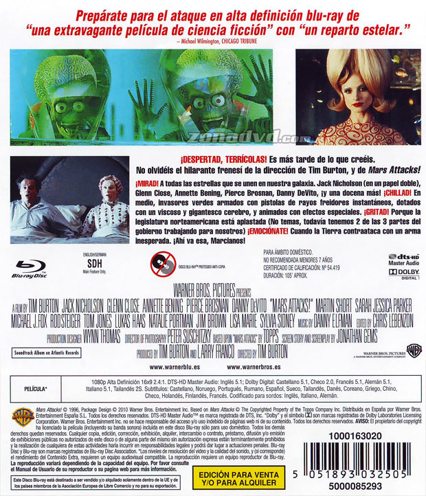 Carátula de Mars Attacks! Bluray