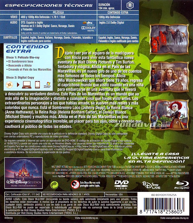 carátula Alicia en el País de las Maravillas (Burton) portada 4