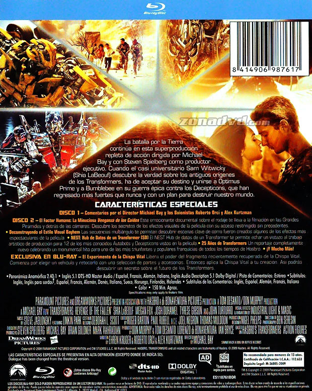 carátula Transformers 2: La Venganza de los Caídos portada 4