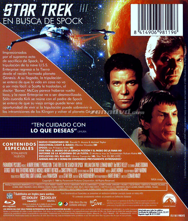 Carátula de Star Trek III En Busca de Spock Bluray