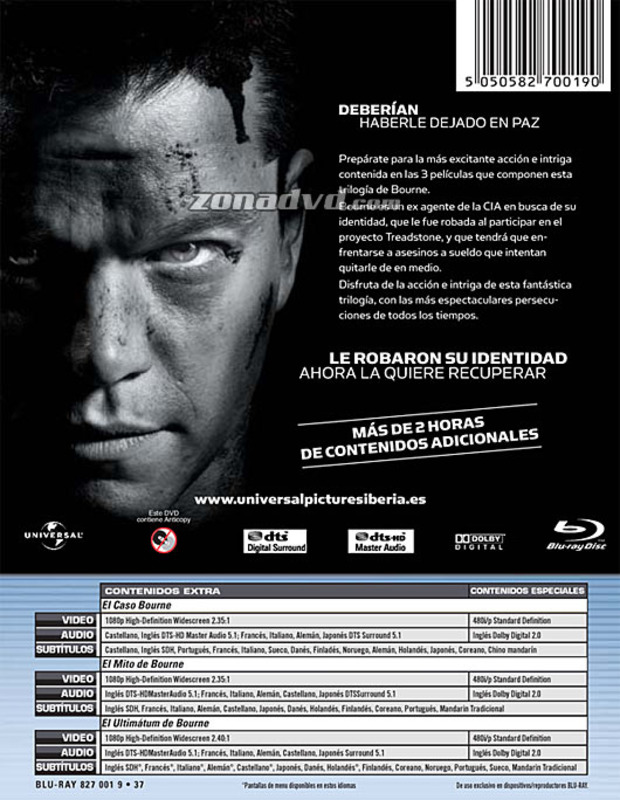 carátula La Trilogía de Bourne portada 3