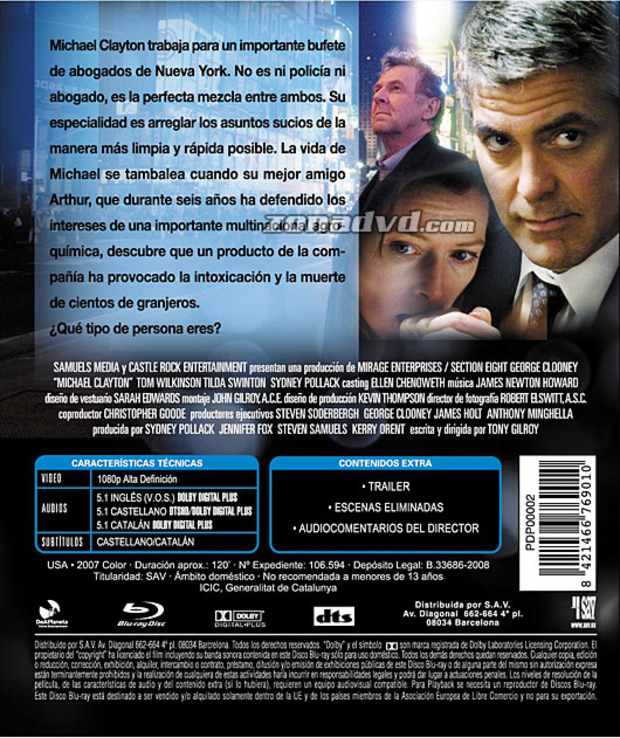 carátula Michael Clayton portada 3