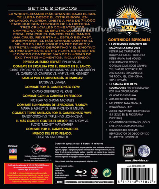 carátula Pressing Catch: Wrestlemania 24 - Edición 2 Discos portada 3