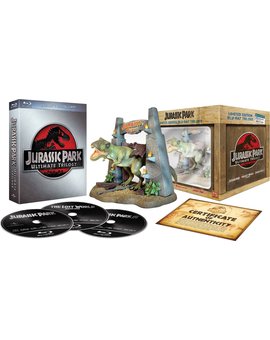 Trilogía Jurassic Park con figura de T-Rex
