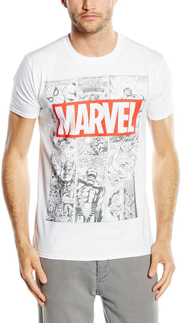 Camiseta Logo de Marvel y Cómic (blanca)