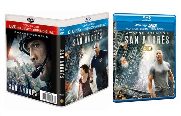 Carátulas de "San Andrés" en Blu-ray 2D & 3D en España.