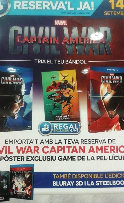 Póster reversible de regalo al comprar "Capitán América Civil War" en Game.