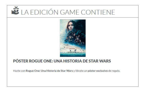 Póster de regalo al reservar "Rogue One: Una Historia de Star Wars" en Game.
