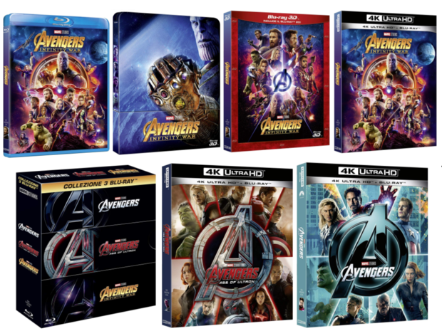 Carátulas Avengers Infinity War y precuelas en UHD 4K y pack (Italia)