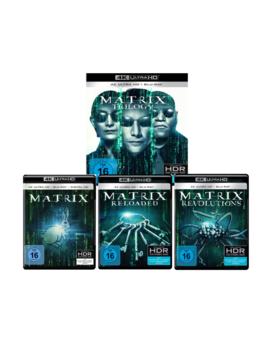 Carátulas individuales de la trilogía Matrix y pack en UHD 4K