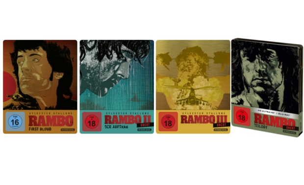 Steelbooks individuales de Rambo y trilogía metálica en UHD 4K