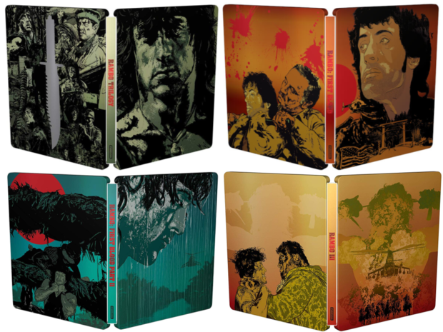 Diseños exteriores de Rambo trilogy en steelbook UHD 4K/Blu-ray