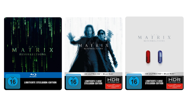 Tres steelbook para Matrix Resurrections en Alemania