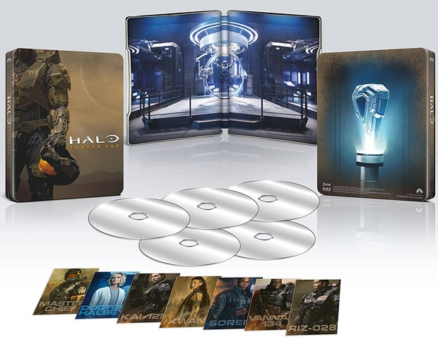 Presentación steelbook 4K Halo T1 con postales