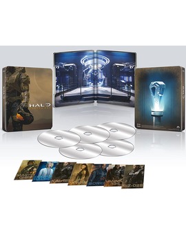 Presentación steelbook 4K Halo T1 con postales