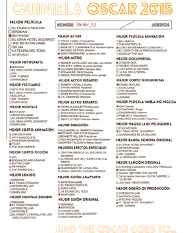Mi Quiniela de los Oscar 2015 (ojo, lo que creo que pasara, no que quiera)