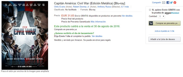 Steelbook de Civil War ya disponible para reservar