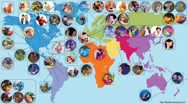 Un mapamundi con todas las películas de Disney + Pixar (2015)
